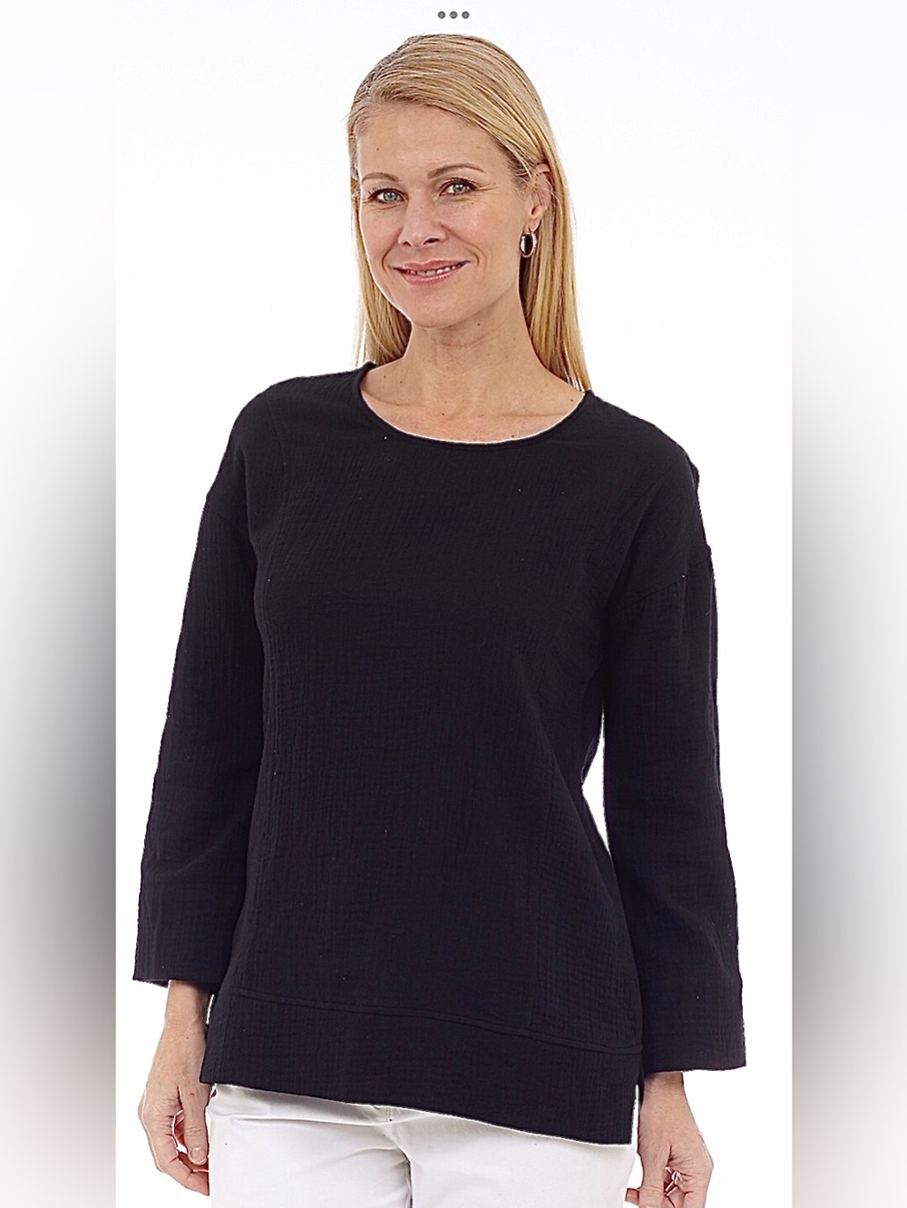 DKR Apparel Cotton Bubble Gauze Crewneck Top-Black